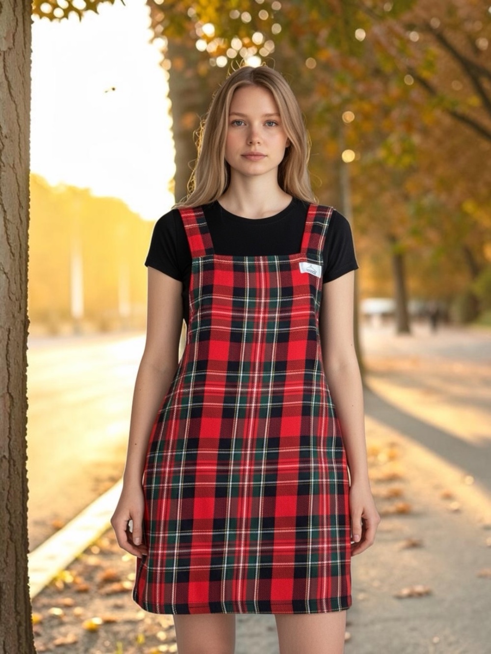 Red Plaid Mini Dress Tartan XS women or youth 15 years